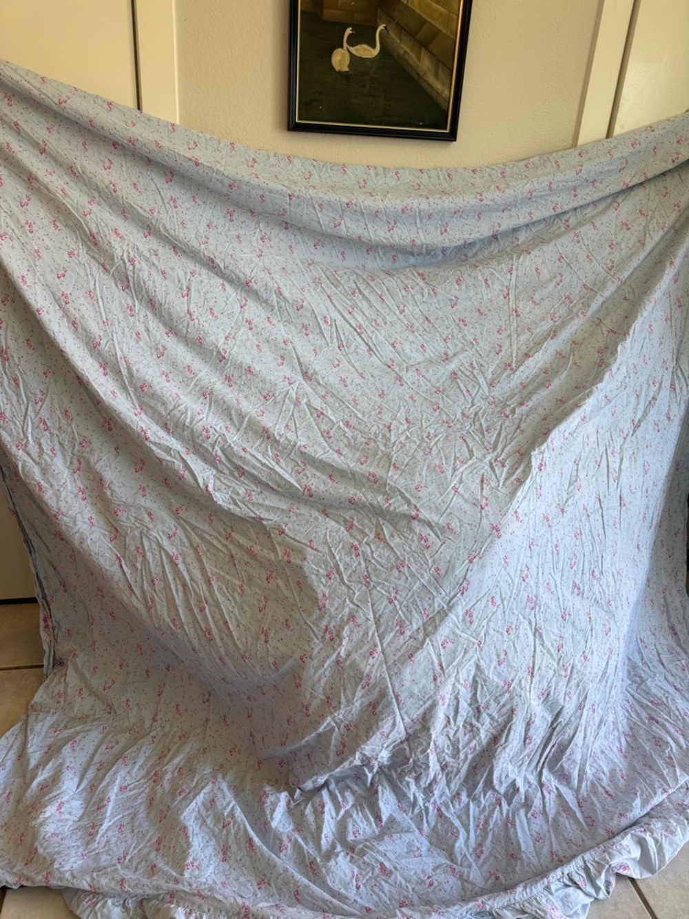 (Flawed) Shabby Chic Blue Floral Queen Duvet Cover 100% Cotton Natural Fibers - Picture 8 of 10